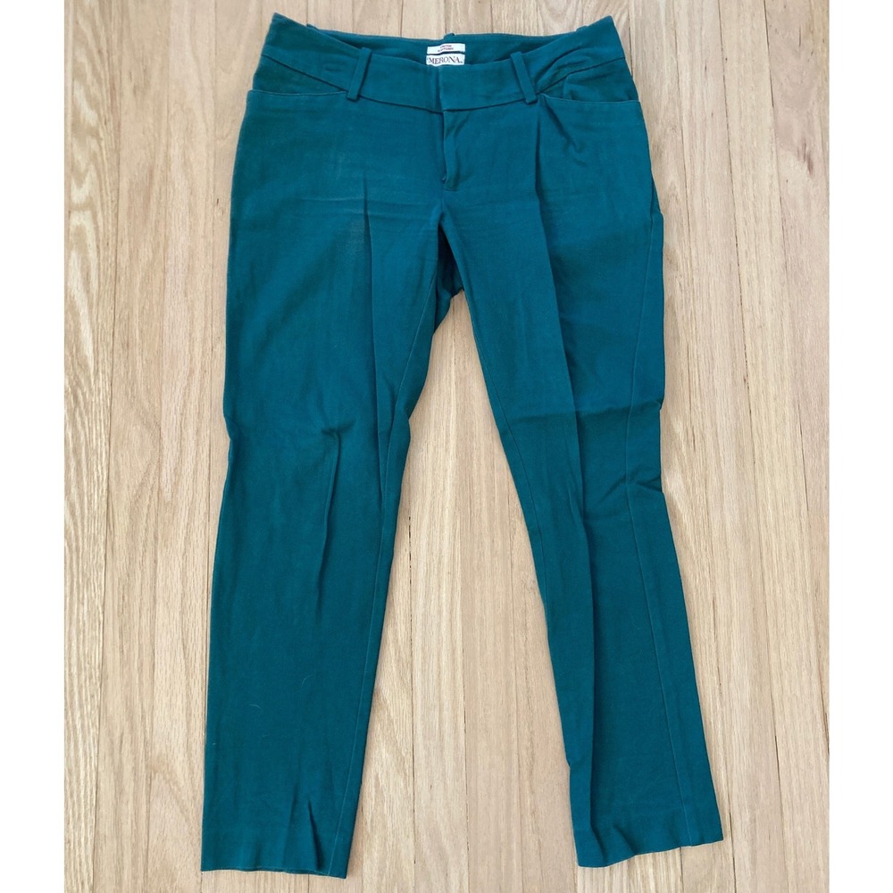 Merona Sz 4 Ankle Chino Trouser Pants Teal Green Relaxed Tapered Classics Basics